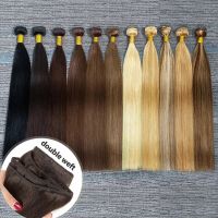 Straight Human Hair Weaves Brazilian Remy Human Hair Bundles Sew In Weft Extensions Straight Blonde 50g 12"-24" Natural Hair