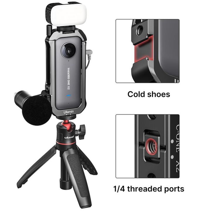 สำหรับติดตั้งเคสกรงโลหะ360-x2เดียวกรอบเคสกันน้ำป้องกันกล้องพร้อมฐานรอง-cold-shoe-สำหรับไฟ-led-ไมโครโฟน-vlog