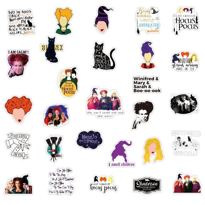 10-30-50pcs-disney-hocus-pocus-horror-halloween-witch-stickers-graffiti-for-luggage-skateboard-fridge-phone-decals-sticker-toys