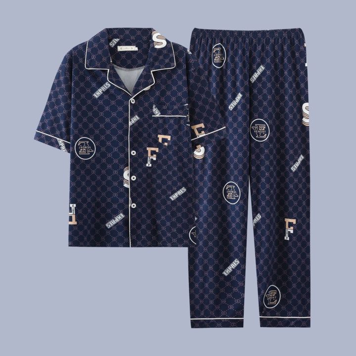 muji-high-quality-mens-pajamas-summer-thin-cotton-short-sleeved-trouser-suit-summer-youth-casual-large-size-can-be-worn-outside-home-clothes