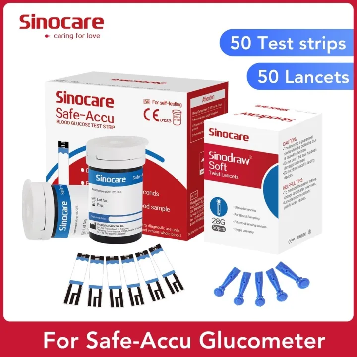 Sinocare Safe Accu Blood Glucose Test Strips with Lancets 50pcs. for