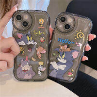 เลนส์ทรงกลมพร้อมขอบหยักเคสสำหรับ IPhone 11 12 13 14 Pro Max เคสลายการ์ตูนน่ารักทอมแอนด์ฝาหลังสุนัขเคสโทรศัพท์มือถือกันกระแทกแบบใส