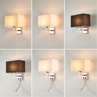 Modern Minimalist Wall Lamps Living Room Bedroom Bedside E27 LED Lighting with Rectangle Texture Shade Decoration