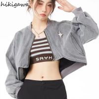 ZZOOI Streetwear Y2k Top Harajuku Denim Jacket Women Korean Vintage Crop Tops Loose Zipper Outwear Clothes for Teens Chic Casual Coat