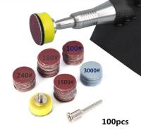 100ชิ้น25มม. กระดาษทรายทรงกลมคุณภาพสูง1Quot; Abrasives Hook Amp; Loop แผ่นหนุน1/8นิ้วชุดก้านสำหรับอุปกรณ์ขัดเล็บ