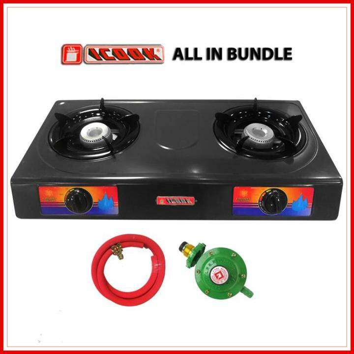 Gas Stove Double Burner IC228 Enamel Coated w/ LPG Hose and Regulator