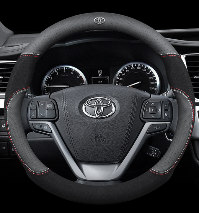 Toyota Car Steering Wheel Cover Round Shape Black Leather Suitable