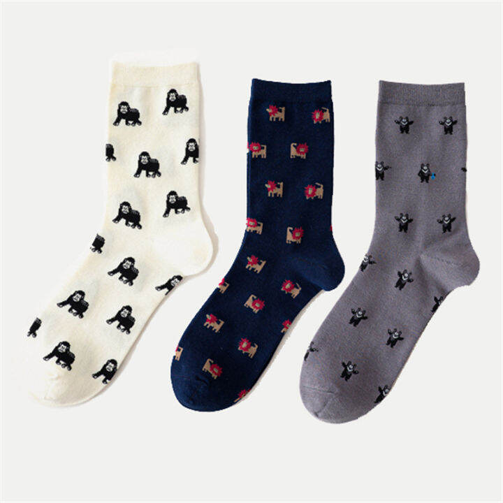 caramella-2020-new-cotton-men-socks-3pairslot-cartoon-animal-uni-socks-cute-dog-socks-funny-blue-shark-socks-couple-socks