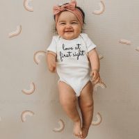 Love At First Sight Baby s Boys and Girls Unisex Bodysuits Baby Summer Short Sleeve Bodysuit Casual Baby Shower Gift