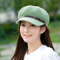 New 2022 Mesh Breathable Beach straw hat Octagonal Cap Straw Women Summer Thin Newsboy Cap Painter Adjustable Rope Knitted Beret