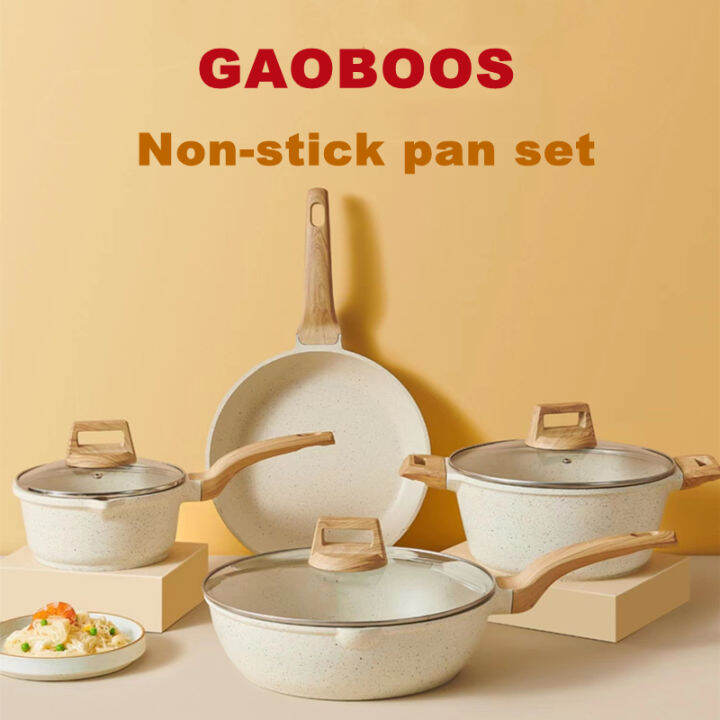 GAOBOOS NonStick Frying Pan 1/4 Pieces Kitchen Cookware Set White