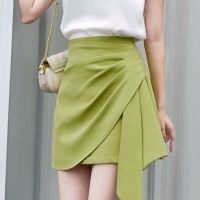 Womens Short Skirt Plus Size Korean Fashion Solid Color Slim Fit Hips High Waist A-Line Skirt