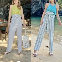 Wclothes Sunbath Pants กางเกงขายาวผ้าลินิน ผูกเอวทบเองตามชอบ มาพร้อมสาย ใส่สบายมาก