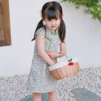 【CW】 Girls 39; New Small Broken Flower Cheongsam Children 39;s Retro Dress Lovely Baby Girl Han Dress Foreign Style Cotton Cheongsam Dress