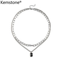 Kemstone สร้อยคอจี้อัญมณีสแตนเลสสองชั้นสีดำ,เครื่องประดับสไตล์สตรีทสำหรับผู้ชายและผู้หญิง