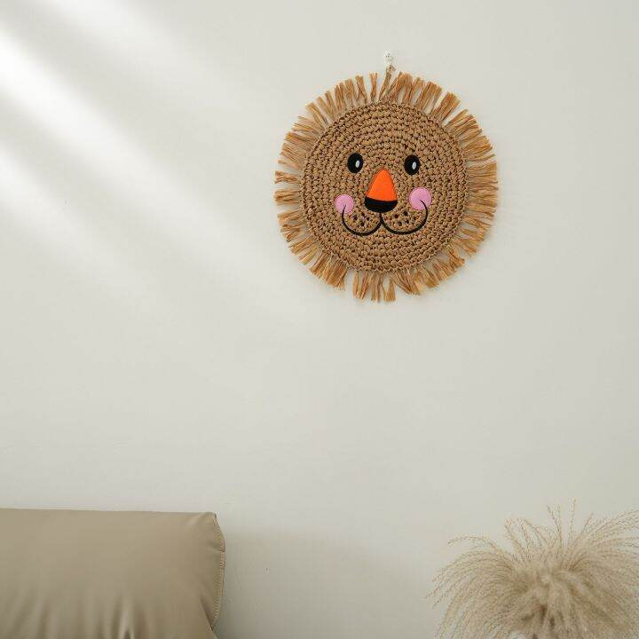 nordic-handwoven-animal-head-wall-hanging-decoration-ins-straw-weaving-lion-panda-ornament-for-children-room-baby-nursery-decor