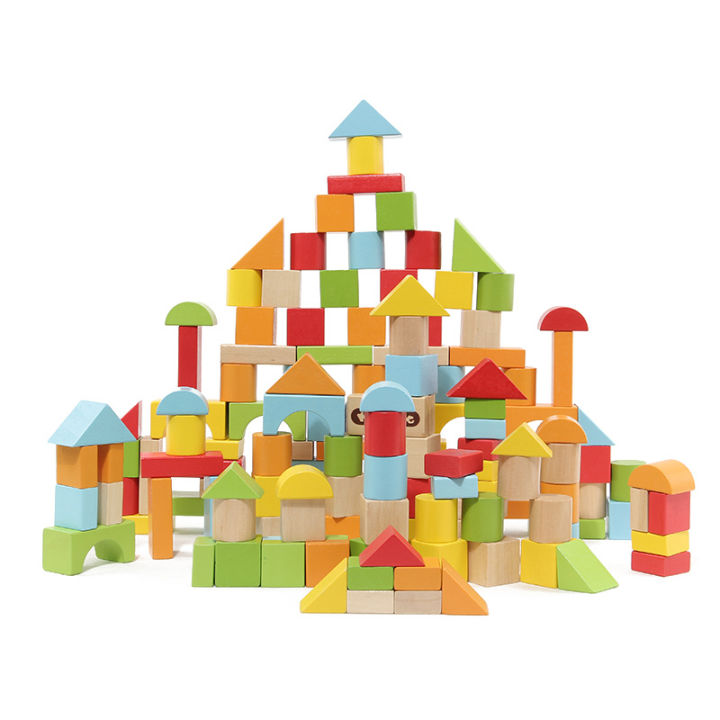 ของเล่นไม้เสริมพัฒนาการ-บล็อคไม้สร้างเมือง-ชุดของเล่นไม้หลากหลายรูปทรง-มี-100-ชิ้น-ช่วยเสริมจินตนาการ-บล็อคไม้-100-ชิ้น