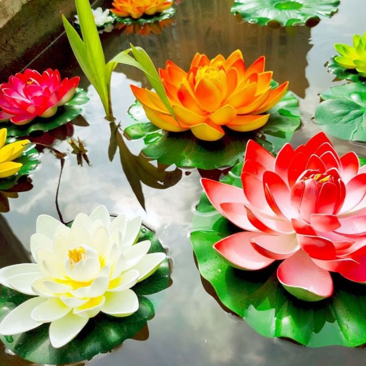sdgbftjj-น้ำพุลอยน้ำได้เหมือนจริงตกแต่งบ้านบ่อพืชดอกไม้ปลอมดอกไม้ประดิษฐ์ดอกบัวสระว่ายน้ำตกแต่ง
