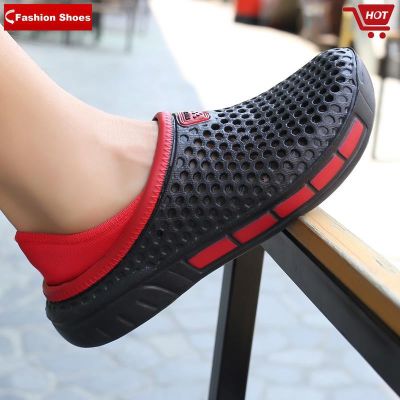 Special offer] Fashion summer slippers Men s Korean version of the trend of non-slip holes, couples fashion outer wear beach sandals, men s one-step sandals, hole beach shoes 37-45