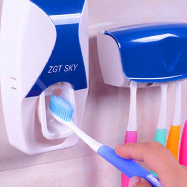 【CW】 Toothbrush Holder Toothpaste Dispenser Set Dustproof Wall Mounted