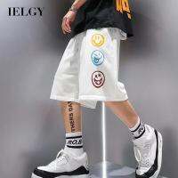 IELGY หลวมและบางเสื้อนอกสไตล์ฮ่องกงพิมพ์ Hip-Hop แนวโน้มสบายๆห้าจุดกางเกงชายหาด