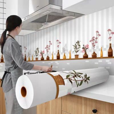 [24 Home Accessories] เตาครัวน้ำมันหลักฐานสติ๊กเกอร์กันน้ำทนอุณหภูมิสูงวอลล์เปเปอร์ตกแต่งห้องครัวกระดาษกาวตนเองติดต่อ