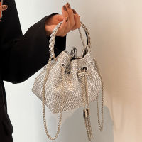 Advanced Texture Small Bag For Women Summer 2022 New Trendy Fashion Special-Interest Rhinestone-Encrusted Chain Shoulder Bag Portable Bucket Bag