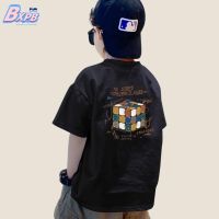 GuangZhouLiChaoPiF Bxpb ใหม่ เสื้อยืดลําลอง ผ้าฝ้าย แขนสั้น ระบายอากาศ ทรงหลวม ลายการ์ตูนรูบิค ใส่สบาย แฟชั่นฤดูร้อน สําหรับเด็กผู้ชาย 100-160