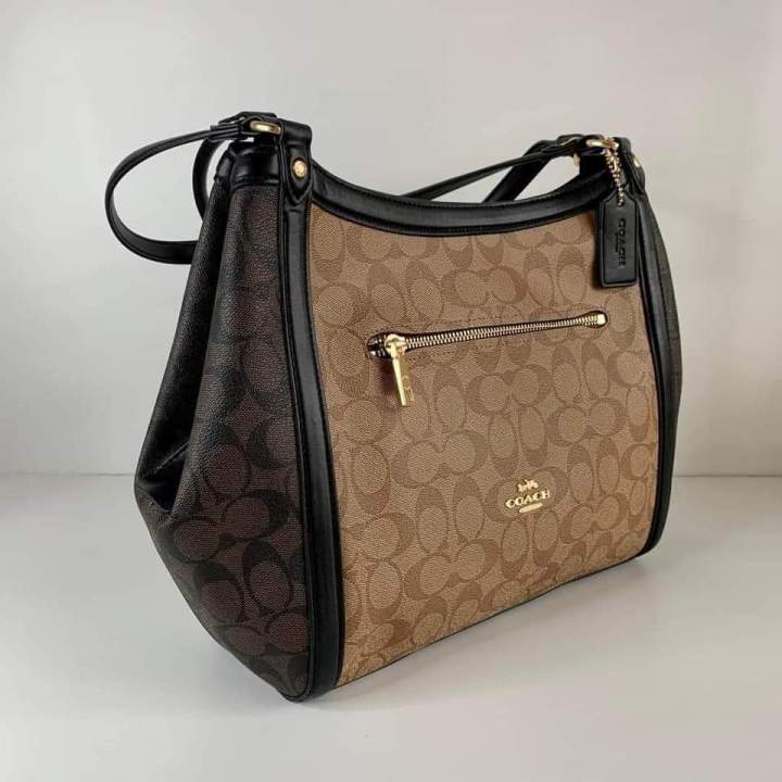 Coach Kristy Shoulder Bag In Blocked Signature Canvas in Gold/Khaki Brown  Multi 