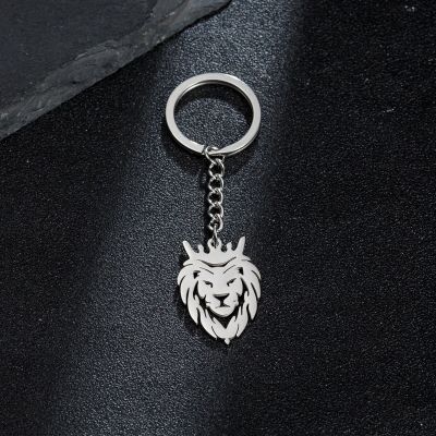 Stainless Steel Keychain Vintage Lion Head Animal Silver Color Keychain Car Keys Pendant for Women Man Jewelry Friendship Gifts Key Chains