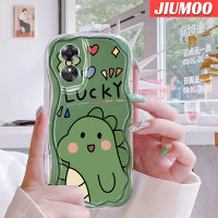 เคส JIUMOO สำหรับ OPPO A17เคส A17K ลายการ์ตูนไดโนเสาร์นำโชคดีไซน์ใหม่ขอบคลื่นเนื้อครีมปลอกเคสมือถือกันกระแทกแบบใสนิ่มฝาครอบป้องกันโปร่งใสลายกล้องถ่ายรูปเรียบง่ายอ่อนโยน