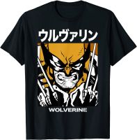 เสื้อยืดผู้ชาย Marvel X-Men Wolverine Kanji Blades Pose Graphic T-Shirt T-Shirt t shirt men cotton คู่รักแขนครึ่ง