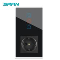 【LZ】❁  Interruptor do sensor de sran tomada com interruptor de luz 1 2 3gang 1way painel de vidro de cristal de instalação vertical 153mm x 82mm