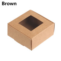 N57H 10pcs Brown Gift Packaging Candy Soap Box Paper Box Transparent Window Kraft White Party Favor Cardboard Box Packing