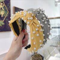 【CW】 Fashion hair accessories women fabric solid headband full of beads and knotted wide-brimmed headbands girl wild band