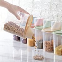 【LZ】✆❏  Caixa de armazenamento de alimentos de cozinha suprimentos de cozinha de grãos à prova de umidade seladas latas transparentes organizadores caixa de armazenamento com tampa