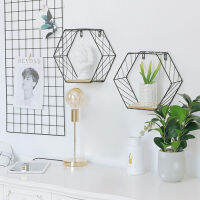 【พร้อมส่ง】Creative ins wrought iron ตารางหกเหลี่ยมผนังชั้นวางแขวนผนังห้องนั่งเล่นห้องนอน wall ตกแต่ง