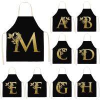 【jw】♚ Gold Alphabet Pattern Apron for Woman Sleeveless Cotton Aprons Cleaning Tools Tablier Delantal