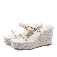 Summer PVC Transparent Open Toe Cane Straw Weave Platform Wedges Slippers Sandals Women Fashion High Heels Female Shoes Pumps