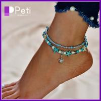 PETI JEWELLERY ปรับได้ปรับได้ สร้อยข้อมือข้อเท้า ลูกปัดเม็ดกลม ชายหาดริมชายหาด ห่วงโซ่เท้า ของใหม่ คอนช์ สร้อยข้อเท้าจี้ สำหรับผู้หญิง