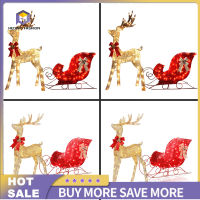 Christmas Reindeer Pulling Sled Set With LED Lights Bows Luminous Decorative Ornaments Party Supplies For Christmas Decoration