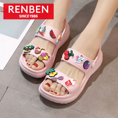 RENBEN รองเท้าแตะใหม่สําหรับผู้หญิง รองเท้าแตะสไตล์เกาหลีพื้นหนาแฟชั่น รองเท้าแตะลําลอง รองเท้าแตะชายหาด รองเท้าแตะสวยๆ รองเท้าแตะผญ