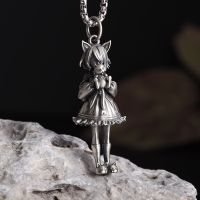 Cute Girl Holding A Cat Pendant Role-Playing Class Cartoon Beautiful Girl Necklace Lady Fashion Charm Jewelry Couple Gift