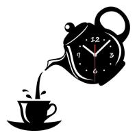 ZZOOI Creative Coffee Cup Teapot Wall Clock 3D Acrylic Kettle Shaped Wall Clocks for Office Home Kitchen Dining Living Room Decoration