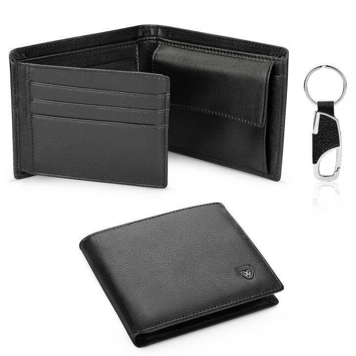 jh-genuine-leather-wallet-men-classic-black-soft-purse-coin-pocket-credit-card-holder