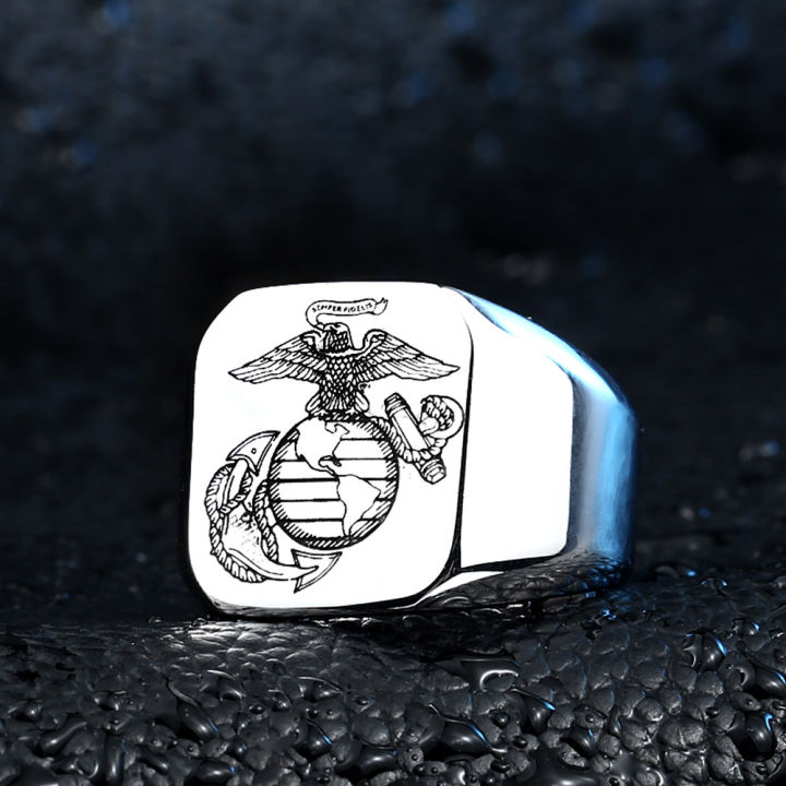 แหวนสแตนเลสสำหรับผู้ชายและผู้หญิงแหวนกองกำลังทหารเรือมีเอกลักษณ์สำหรับผู้ชายผู้หญิง
