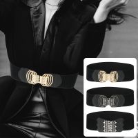 1pc Waist Belt New Fashion Women Elastic Wide Belt Alloy Flower Vintage Leather Dress Coat Sweater Ladies Decorative Waistband DIY Accessories Stretch