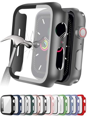 Tempered Glass+cover For Apple Watch Accessories 45mm 41mm 44mm 40mm 42mm Screen Protector Apple watch Case serie 3 4 5 6 SE 7 8 Cases Cases