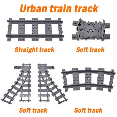 City Trains Flexible Tracks Forked Straight Curved Soft Rails Track Switch Building Block Bricks Kids DIY High-tech Train Toys
