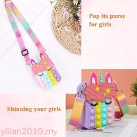 Pop Unicorn Bag Fidget Toys Rainbow Unicorn Coin Purse Wallet Ladies Bag Silicone Simple Dimple Crossbody Bag For Girls